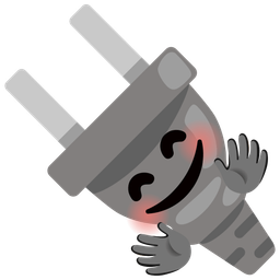 smiling face with open hands and electric plug