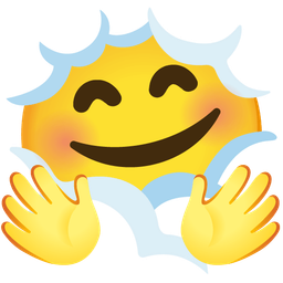 smiling face with open hands and face in clouds
