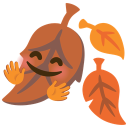 smiling face with open hands and fallen leaf