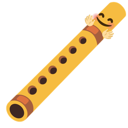 smiling face with open hands and flute