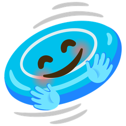 smiling face with open hands and flying disc