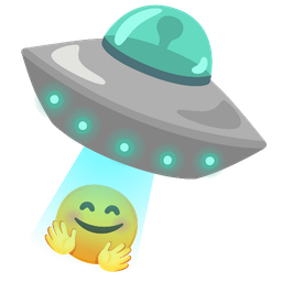 smiling face with open hands and flying saucer
