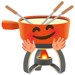 smiling face with open hands and fondue