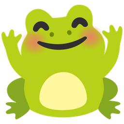 smiling face with open hands and frog