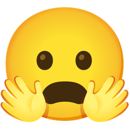 smiling face with open hands and frowning face with open mouth