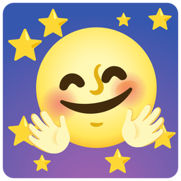 smiling face with open hands and full moon face