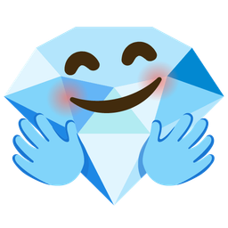 smiling face with open hands and gem stone