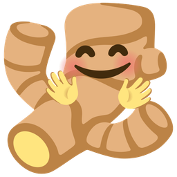 smiling face with open hands and ginger root