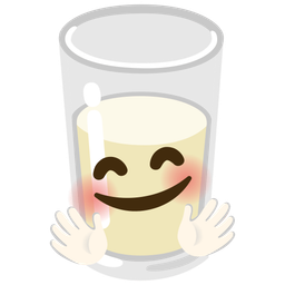smiling face with open hands and glass of milk