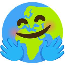 smiling face with open hands and globe showing Europe-Africa