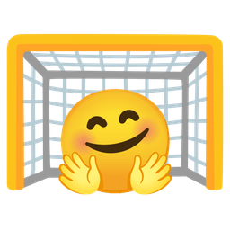 smiling face with open hands and goal net