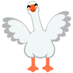 smiling face with open hands and goose