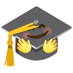smiling face with open hands and graduation cap