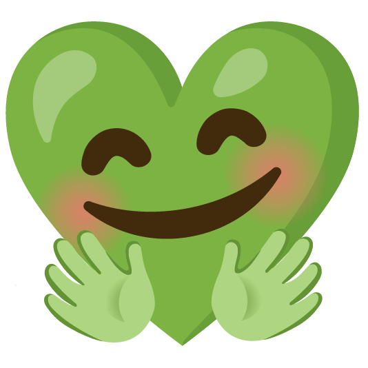 Smiling face with open hands and Green heart