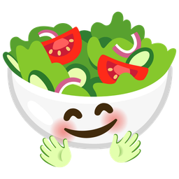 smiling face with open hands and green salad