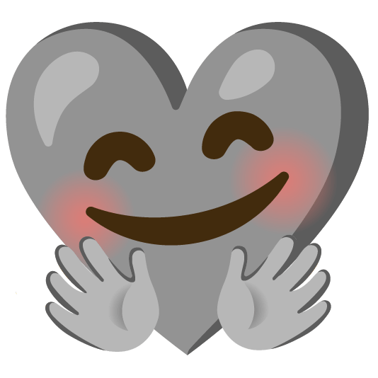 Smiling face with open hands and Grey heart