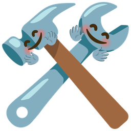 smiling face with open hands and hammer and wrench