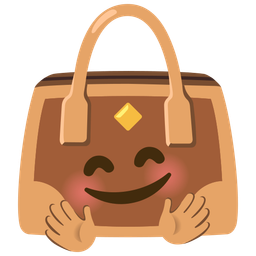 smiling face with open hands and handbag