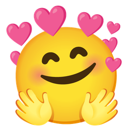 smiling face with open hands and heart with arrow