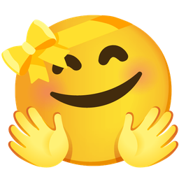 smiling face with open hands and heart with ribbon