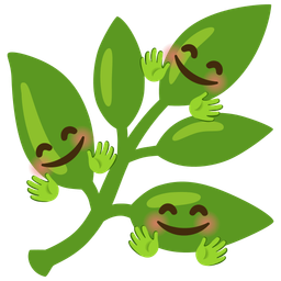 smiling face with open hands and herb
