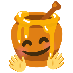 smiling face with open hands and honey pot