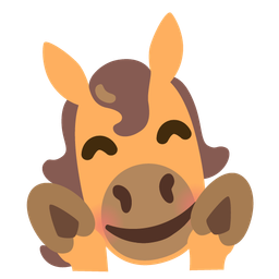 smiling face with open hands and horse