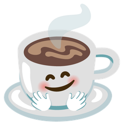 smiling face with open hands and hot beverage