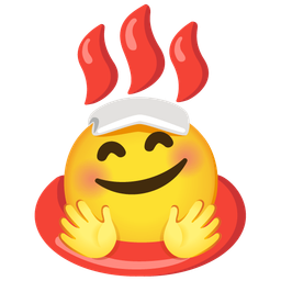 smiling face with open hands and hot springs