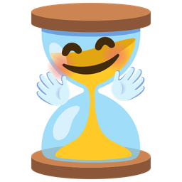 smiling face with open hands and hourglass not done