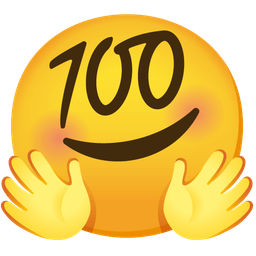 smiling face with open hands and hundred points