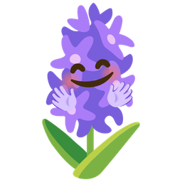 smiling face with open hands and hyacinth