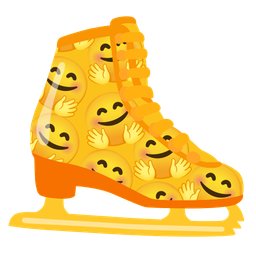 smiling face with open hands and ice skate