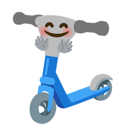 smiling face with open hands and kick scooter