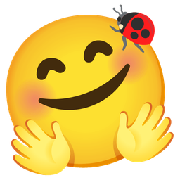 smiling face with open hands and lady beetle