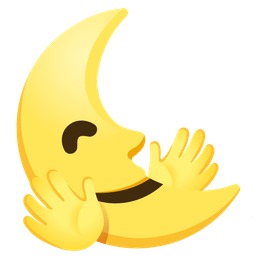smiling face with open hands and last quarter moon face