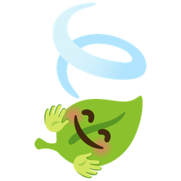 smiling face with open hands and leaf fluttering in wind