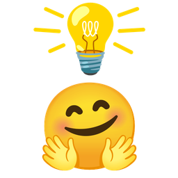 smiling face with open hands and light bulb