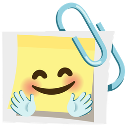 smiling face with open hands and linked paperclips