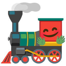 smiling face with open hands and locomotive