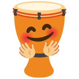 smiling face with open hands and long drum