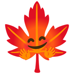 smiling face with open hands and maple leaf