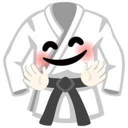 smiling face with open hands and martial arts uniform