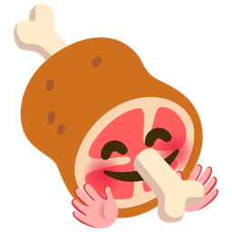 smiling face with open hands and meat on bone