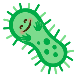 smiling face with open hands and microbe