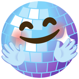 smiling face with open hands and mirror ball