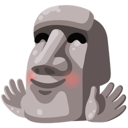 smiling face with open hands and moai