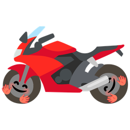 smiling face with open hands and motorcycle