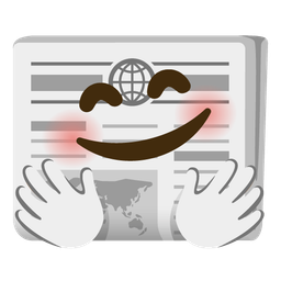 smiling face with open hands and newspaper