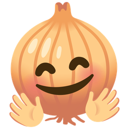 smiling face with open hands and onion